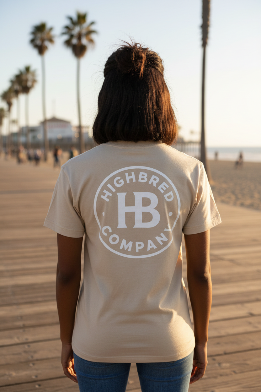 Black female model - back view with HB badge