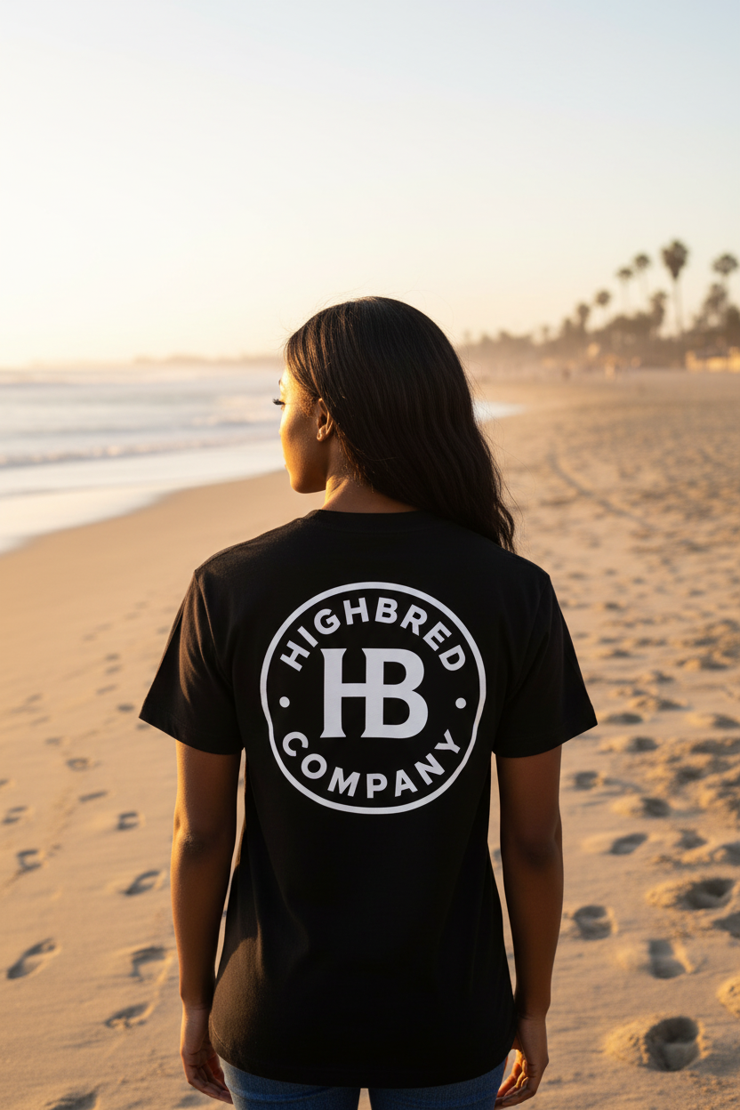 Black female model - black shirt back